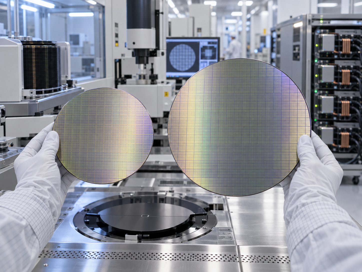 Последние блоги о компании 200mm vs 300mm GaN-on-Silicon Wafers for AI Power Electronics: Wafer Bow, Buffer Layers, Epitaxy Uniformity, Cost and Fo